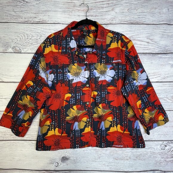 VTG Kaktus Jacket Size XL Wearable Art To Wear Abstract Button Up Red Floral - Picture 1 of 14